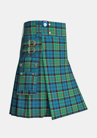 Utility_Colquhoun_Ancient_Tartan_kilt_side_image_with_pleated_design_and_adjustable_buckles_for_men