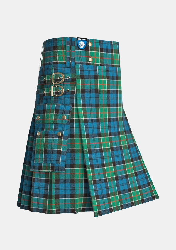 Utility_Colquhoun_Ancient_Tartan_kilt_side_image_with_pleated_design_and_adjustable_buckles_for_men