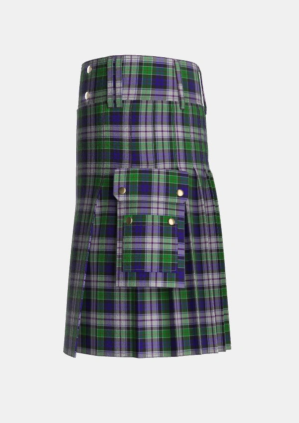 Utility_Colquhoun_Dress_Tartan_1960_kilt_left_image_with_pleated_design_and_adjustable_buckles_for_men