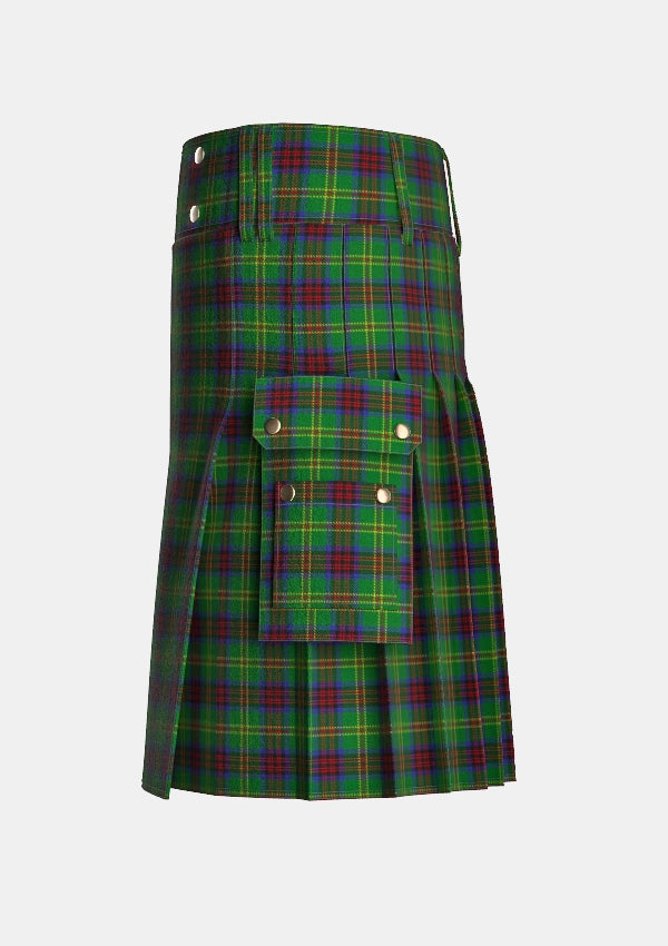 Utility_Connolly_Hunting_Tartan_kilt_left_image_with_pleated_design_and_adjustable_buckles_for_men