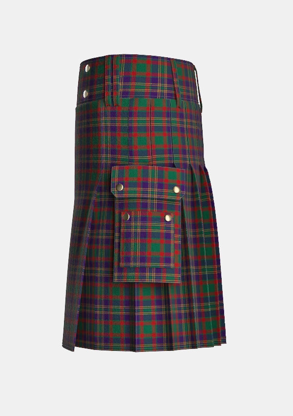 Utility_Cork_County_Tartan_2253_kilt_left_image_with_pleated_design_and_adjustable_buckles_for_men