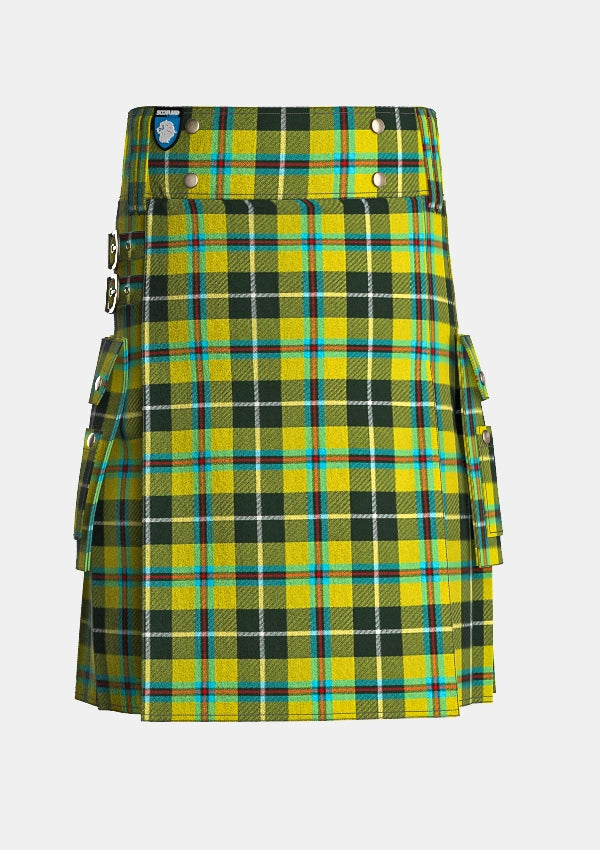 Utility_Cornish_tartan_kilt_front_image_with_pleated_design_and_adjustable_buckles_for_men
