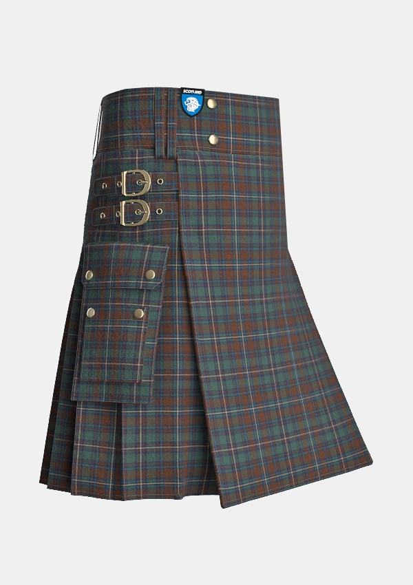 Utility_County_Kerry_Tartan_kilt_side_image_with_pleated_design_and_adjustable_buckles_for_men
