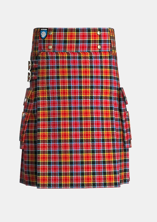 Utility_County_Laois_Tartan_kilt_front_image_with_pleated_design_and_adjustable_buckles_for_men