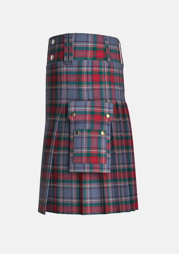 Utility_County_Louth_Irish_Tartan_kilt_left_image_with_pleated_design_and_adjustable_buckles_for_men