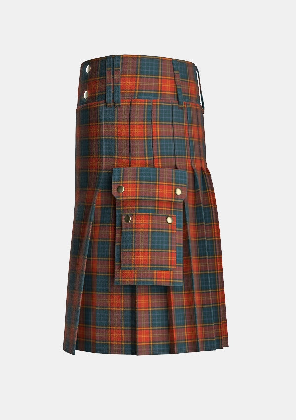 Utility_County_Roscommon_Tartan_kilt_left_image_with_pleated_design_and_adjustable_buckles_for_men
