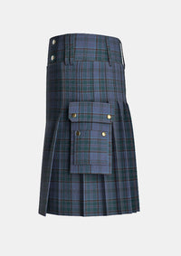 Utility_County_Wicklow_Tartan_kilt_left_image_with_pleated_design_and_adjustable_buckles_for_men