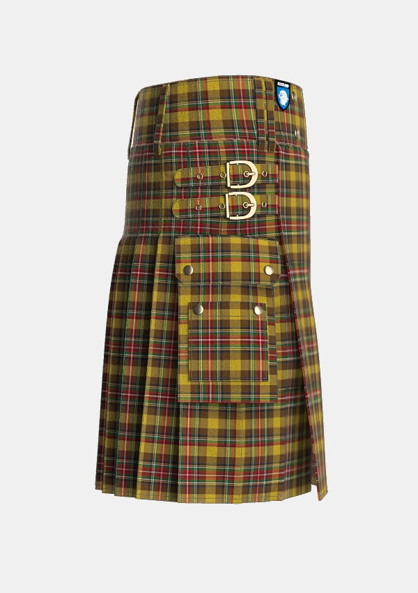 Utility_Cree_Tartan_1856_kilt_right_image_with_pleated_design_and_adjustable_buckles_for_men