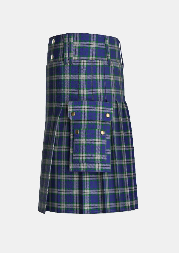 Utility_Crombie_House_Check_Tartan_2302_kilt_left_image_with_pleated_design_and_adjustable_buckles_for_men