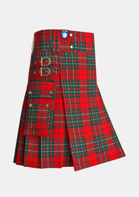Utility_Cumming_Red_Modern_Tartan_kilt_side_image_with_pleated_design_and_adjustable_buckles_for_men