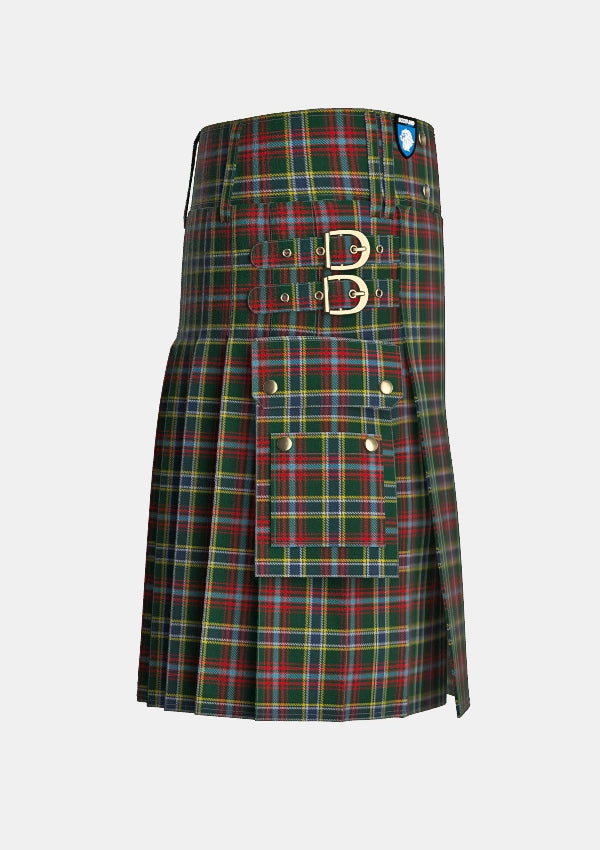 Utility_Currie_of_Arran_Tartan_499_kilt_right_image_with_pleated_design_and_adjustable_buckles_for_men