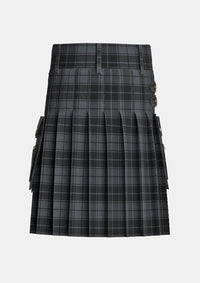 Utility_Dark_Grey_Highlander_Tartan_kilt_back_image_with_pleated_design_and_adjustable_buckles_for_men