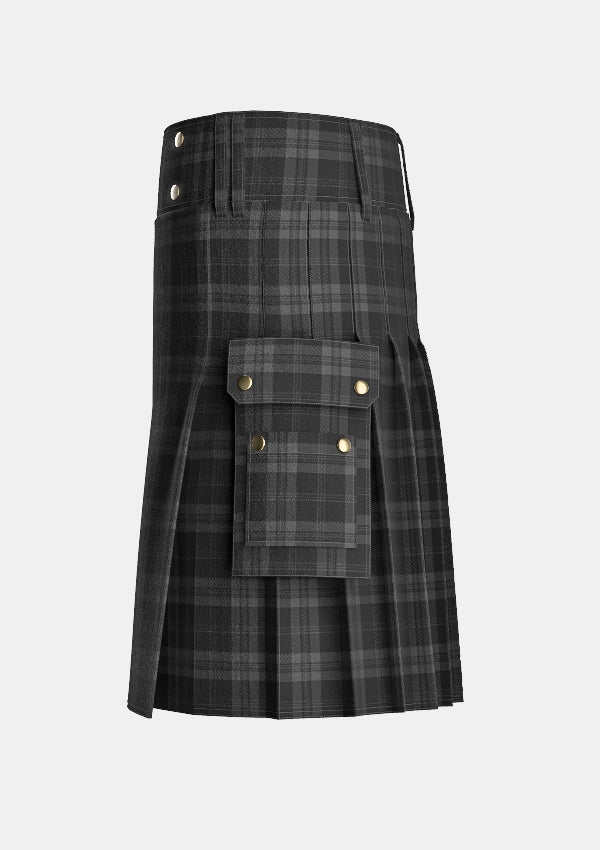 Utility_Dark_Island_Tartan_5832_kilt_left_image_with_pleated_design_and_adjustable_buckles_for_men