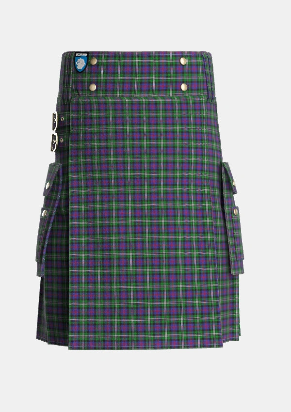 Utility_Davidson_Double_Tartan_444_kilt_front_image_with_pleated_design_and_adjustable_buckles_for_men