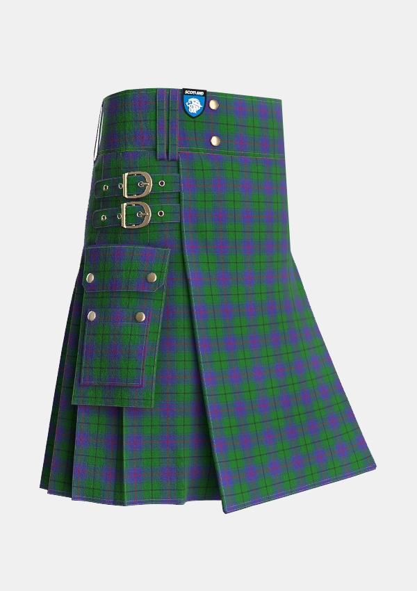 Utility_Davidson_Half_Tartan_1076_kilt_side_image_with_pleated_design_and_adjustable_buckles_for_men