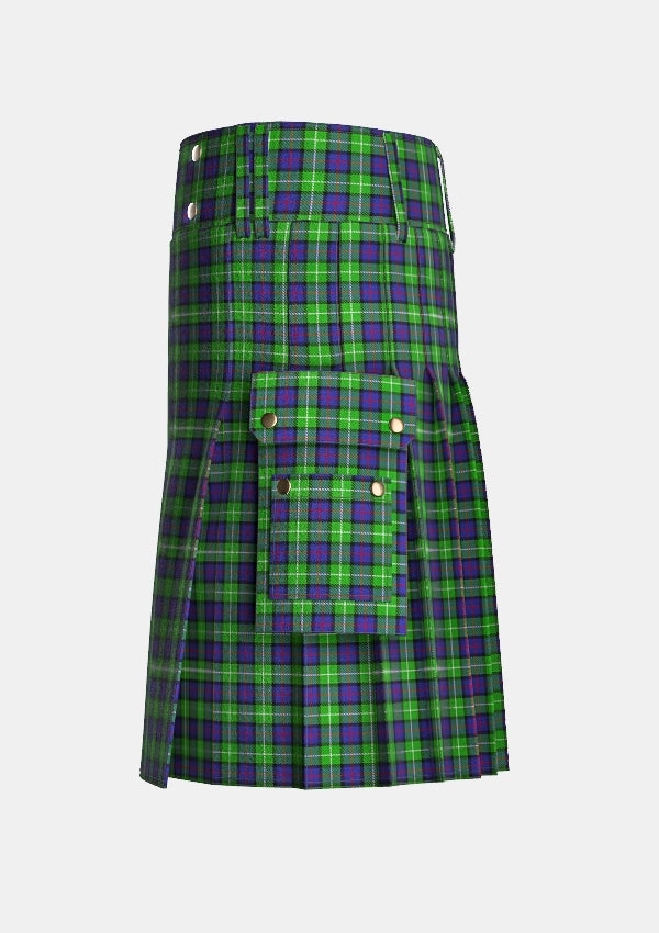 Utility_Davidson_of_Tulloch_Tartan_1360_kilt_left_image_with_pleated_design_and_adjustable_buckles_for_men