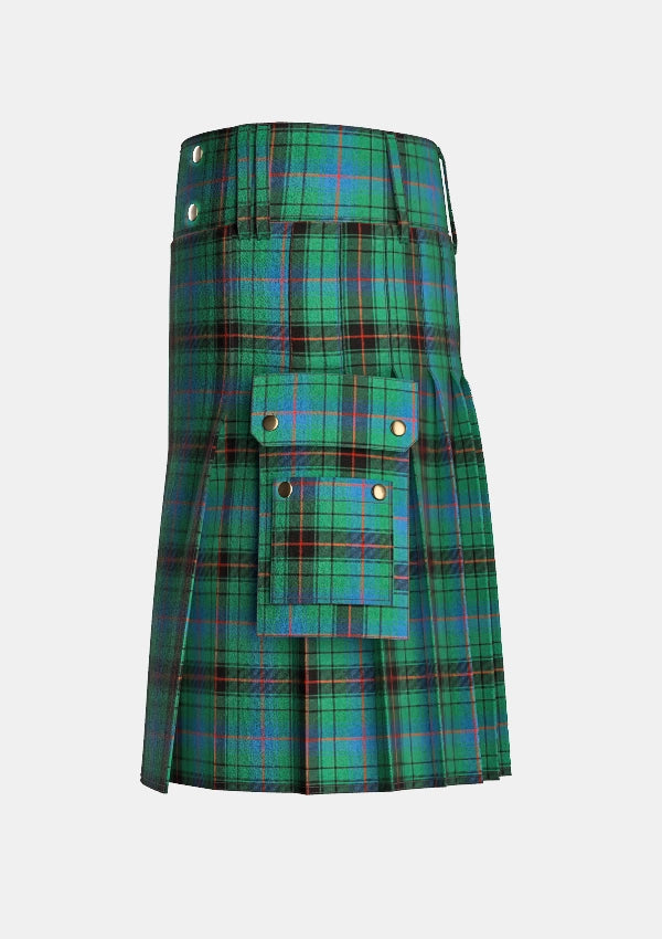 Utility_Davidson_tartan_kilt_left_image_with_pleated_design_and_adjustable_buckles_for_men