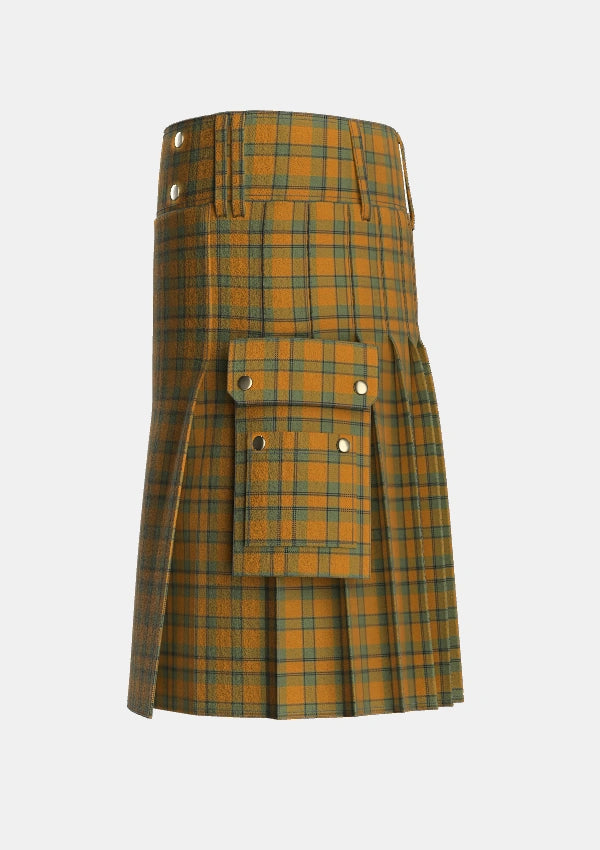 Utility_Donachie_of_Brockloch_Ancient_Hunting_Tartan_6004_kilt_left_image_with_pleated_design_and_adjustable_buckles_for_men