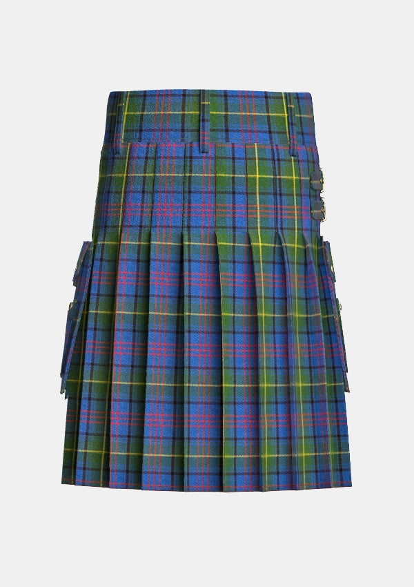 Utility_Donegal_tartan_kilt_back_image_with_pleated_design_and_adjustable_buckles_for_men
