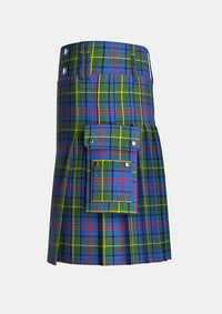 Utility_Donegal_tartan_kilt_left_image_with_pleated_design_and_adjustable_buckles_for_men