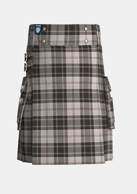 Utility_Douglas_Gray_Tartan_kilt_front_image_with_pleated_design_and_adjustable_buckles_for_men