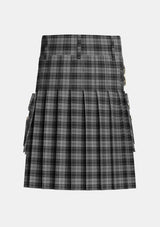 Utility_Douglas_Grey_Vestiarium_Scoticum_Tartan_1127_kilt_back_image_with_pleated_design_and_adjustable_buckles_for_men