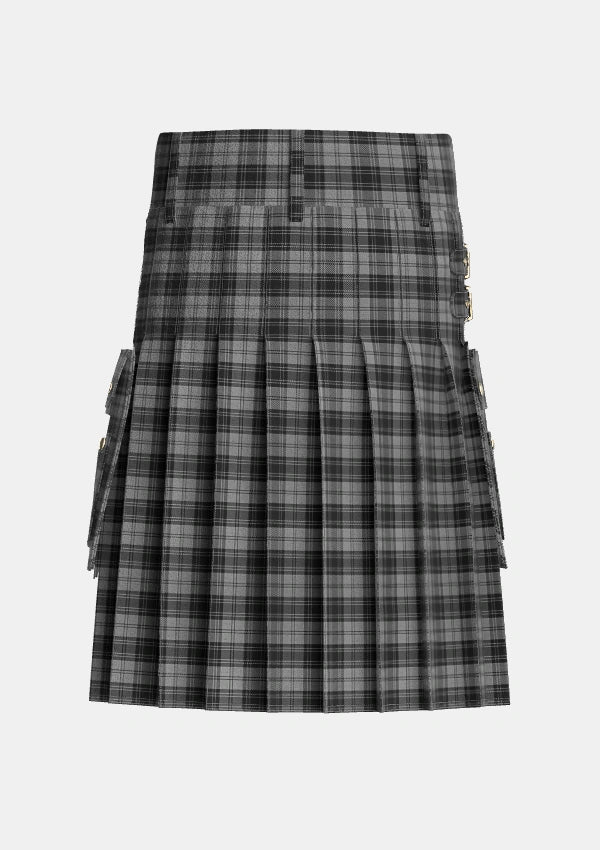 Utility_Douglas_Grey_Vestiarium_Scoticum_Tartan_1127_kilt_back_image_with_pleated_design_and_adjustable_buckles_for_men