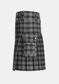 Utility_Douglas_Grey_Vestiarium_Scoticum_Tartan_1127_kilt_left_image_with_pleated_design_and_adjustable_buckles_for_men