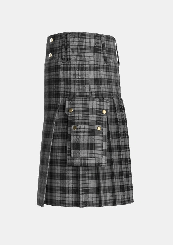 Utility_Douglas_Grey_Vestiarium_Scoticum_Tartan_1127_kilt_left_image_with_pleated_design_and_adjustable_buckles_for_men