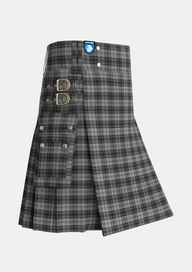 Utility_Douglas_Grey_Vestiarium_Scoticum_Tartan_1127_kilt_side_image_with_pleated_design_and_adjustable_buckles_for_men