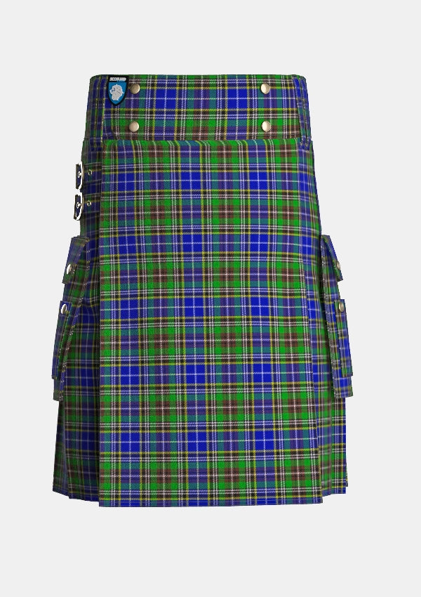 Utility_Dowling_Tartan_4708_kilt_front_image_with_pleated_design_and_adjustable_buckles_for_men