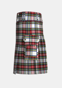 Utility_Dress_Stewart_Tartan_kilt_left_image_with_pleated_design_and_adjustable_buckles_for_men