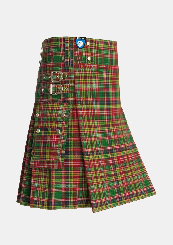 Utility_Drummond_of_Strathallan_or_Ogilvy_Tartan_671_kilt_side_image_with_pleated_design_and_adjustable_buckles_for_men