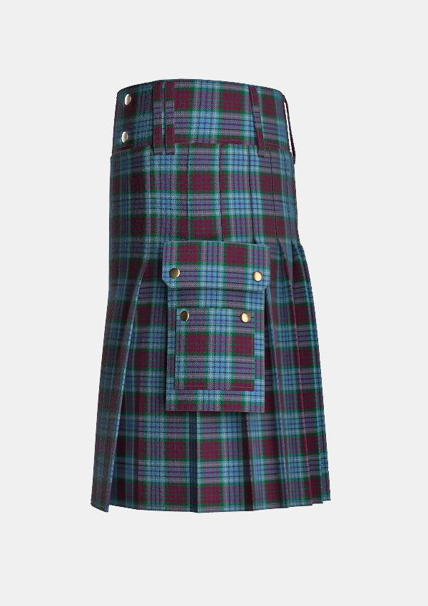 Utility_DunBroch_Tartan_10641_kilt_left_image_with_pleated_design_and_adjustable_buckles_for_men