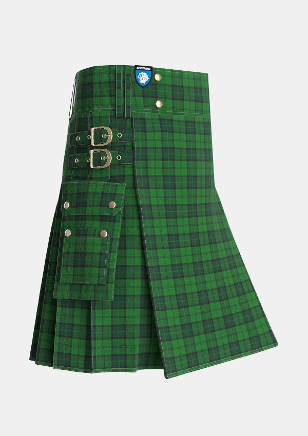Utility_Dunbar_Hunting_Tartan_4744_kilt_side_image_with_pleated_design_and_adjustable_buckles_for_men