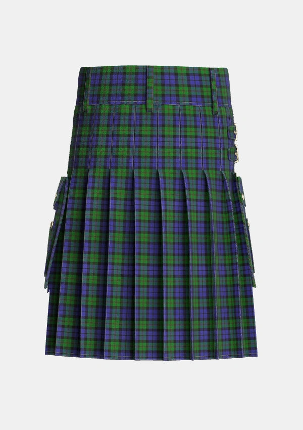 Utility_Dundas_3_Tartan_1041_kilt_back_image_with_pleated_design_and_adjustable_buckles_for_men