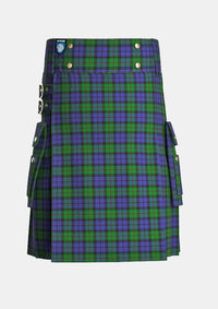 Utility_Dundas_tartan_1041_kilt_front_image_with_pleated_design_and_adjustable_buckles_for_men