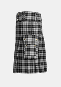 Utility_Erskine_Black_and_White_Tartan_1246_kilt_left_image_with_pleated_design_and_adjustable_buckles_for_men