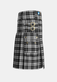 Utility_Erskine_Black_and_White_Tartan_1246_kilt_right_image_with_pleated_design_and_adjustable_buckles_for_men