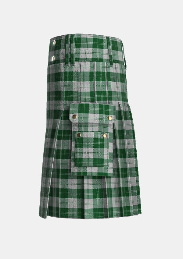 Utility_Erskine_Green_Tartan_941_kilt_left_image_with_pleated_design_and_adjustable_buckles_for_men