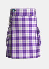 Utility_Erskine_Purple_Tartan_kilt_front_image_with_pleated_design_and_adjustable_buckles_for_men