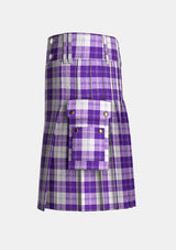 Utility_Erskine_Purple_Tartan_kilt_left_image_with_pleated_design_and_adjustable_buckles_for_men