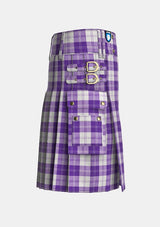Utility_Erskine_Purple_Tartan_kilt_right_image_with_pleated_design_and_adjustable_buckles_for_men