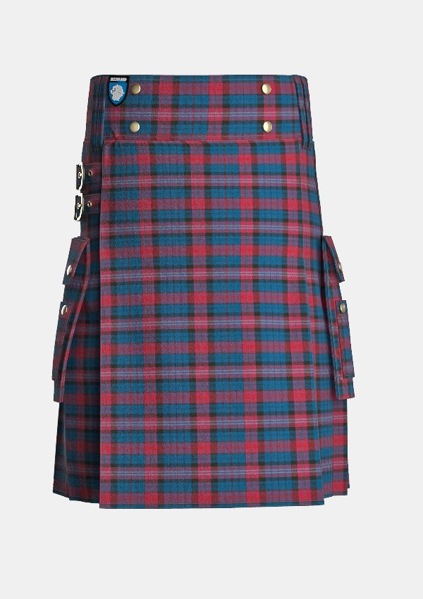 Utility_Evans_tartan_5732_kilt_front_image_with_pleated_design_and_adjustable_buckles_for_men