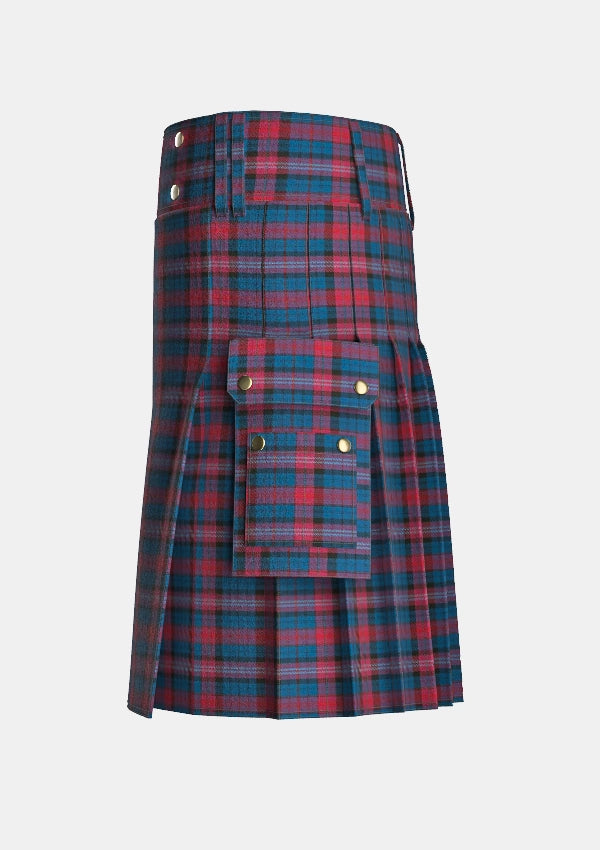 Utility_Evans_tartan_5732_kilt_left_image_with_pleated_design_and_adjustable_buckles_for_men