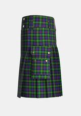 Utility_Farquharson_Tartan_1352_kilt_left_image_with_pleated_design_and_adjustable_buckles_for_men