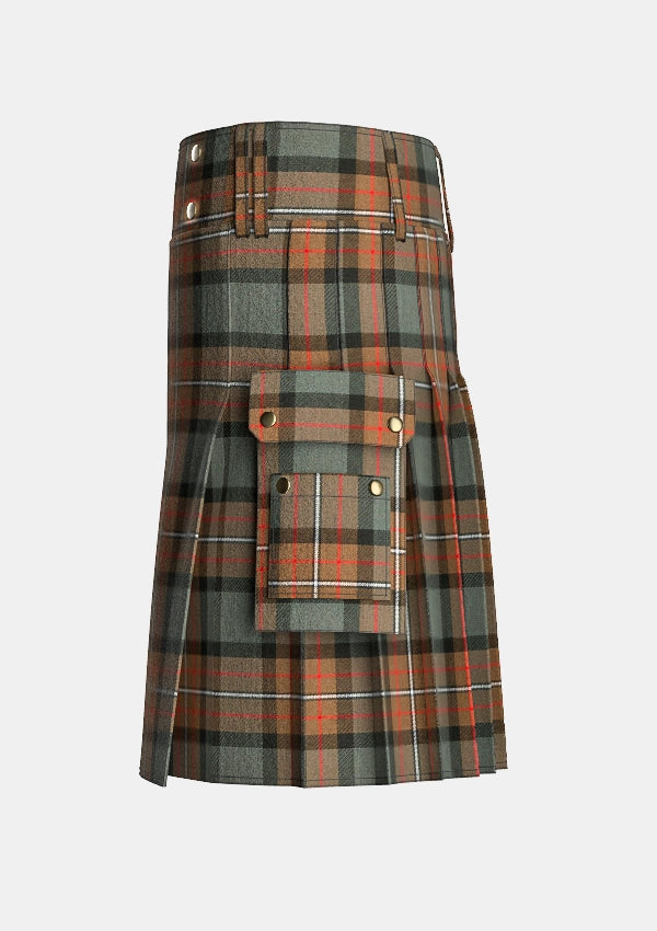 Utility_Ferguson_Weathered_Tartan_kilt_left_image_with_pleated_design_and_adjustable_buckles_for_men