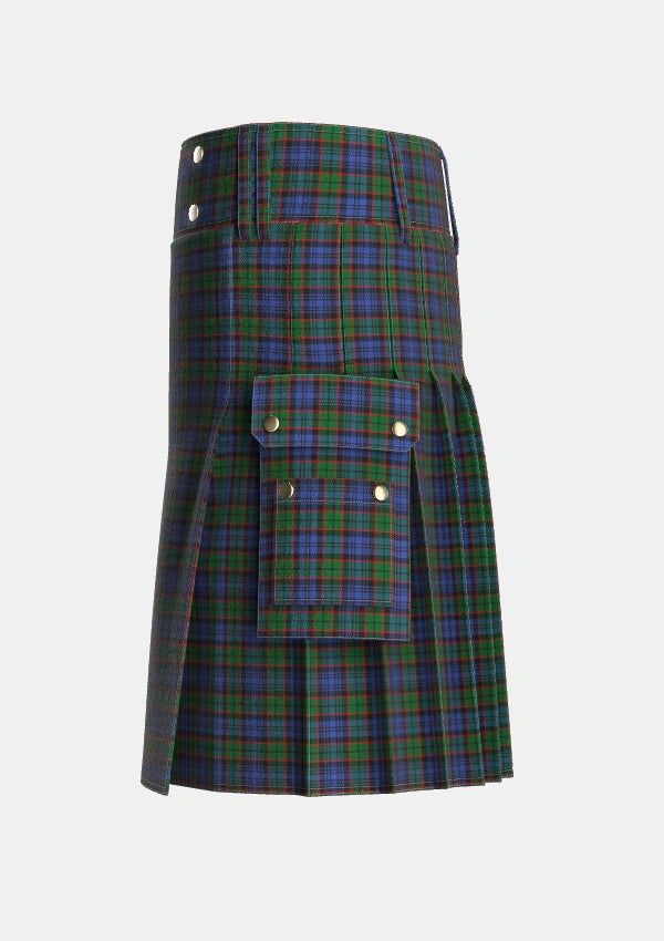 Utility_Fletcher_3_Tartan_224_kilt_left_image_with_pleated_design_and_adjustable_buckles_for_men