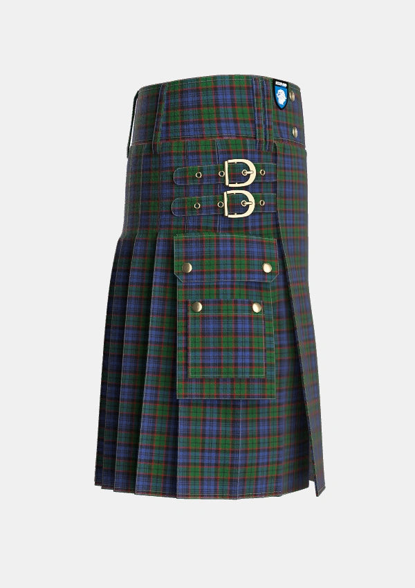 Utility_Fletcher_3_Tartan_224_kilt_right_image_with_pleated_design_and_adjustable_buckles_for_men