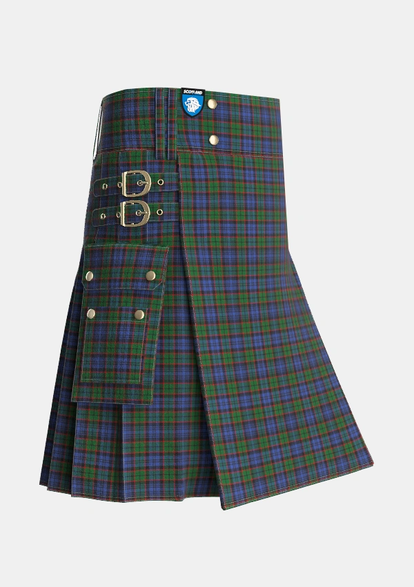 Utility_Fletcher_3_Tartan_224_kilt_side_image_with_pleated_design_and_adjustable_buckles_for_men